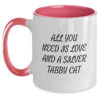 Load image into Gallery viewer, Funny Silver Tabby Cat Gifts for Graduation - Unique All You Need Is Love And A Silver Tabby Cat Quote Two Tone Coffee Mugs from Men to Family and Friends - Main

