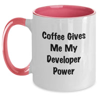 Load image into Gallery viewer, Funny Developer Gifts from Friends, Coffee Gives Me My Developer Power Two Tone Mug, Christmas Unique Ideas for Men and Women Developers - Main