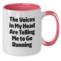 Load image into Gallery viewer, Funny Running Gifts from Friends, Birthday Unique Running Mugs for Men - 'The Voices In My Head Are Telling Me To Go Running', Two Tone Coffee Mug - Additional