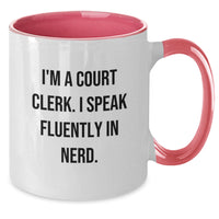 Load image into Gallery viewer, Funny Court Clerk Gifts from Friends for Court Clerks - Two Tone Coffee Mug I'm A Court Clerk. I Speak Fluently In genius. Unique Christmas Unique Gifts - Additional
