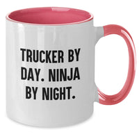 Load image into Gallery viewer, Trucker Gifts for Men, Funny Two Tone Coffee Mugs Black and White, Christmas Unique Gifts from Family, 'Trucker By Day. Ninja By Night.' - Additional
