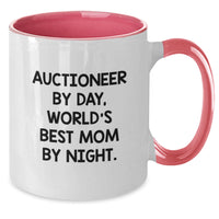 Load image into Gallery viewer, Auctioneer Gifts, Funny Quote Two Tone Coffee Mugs, Gifts from Men to Auctioneer Friends, Unique Graduation Gifts for Auctioneer By Day, World&#39;s Best Mom By Night. - Additional
