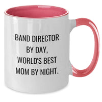 Load image into Gallery viewer, Funny Band Director Gift for Her - Two Tone Coffee Mug, &#39;Band Director By Day, World&#39;s Best Mom By Night.&#39; - Unique Graduation Gift from Mom to Band Director, 11oz, Microwave and Dishwasher Safe - Additional

