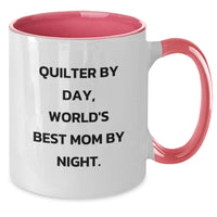 Load image into Gallery viewer, Funny Quilter Gifts from Mom, World's Best Quilter By Day, World's Best Mom By Night Two Tone Coffee Mug for Valentine's - Additional