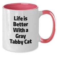 Load image into Gallery viewer, Funny Gray Tabby Cat Gifts for Men from Friends - Two Tone Coffee Mug with Life is Better Quote - Additional