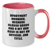 Load image into Gallery viewer, Funny Apartment Manager Gifts from Family for Christmas Unique Mug, Two Tone Coffee Mug &#39;Apartment Manager. Because Classy Sassy And A Bit Fearlessy Is Not An Official Job Title.&#39; - Additional
