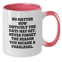 Load image into Gallery viewer, Funny Inspirational Paralegal Gifts from Friends and Family for Paralegal Valentine's Unique Two Tone Coffee Mugs with Quote Never Forget the Reason You Became a Paralegal - Additional