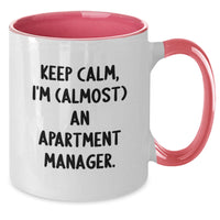 Load image into Gallery viewer, Funny Graduation Unique Gifts for Apartment Managers - Two Tone Coffee Mugs with Keep Calm, I'm (almost) An Apartment Manager Quote - Additional