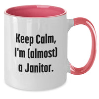 Load image into Gallery viewer, Funny Janitor Gifts from Family for Graduation Unique Two Tone Coffee Mugs, Keep Calm Almost A Janitor - Additional