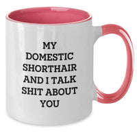 Load image into Gallery viewer, Funny Domestic Shorthair Cat Mugs, Gifts from Family for Friends, My Domestic Shorthair And I Talk Shit About You, Unique Graduation Gifts, 11oz Ceramic Two Tone Coffee Mug - Additional
