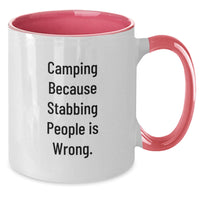 Load image into Gallery viewer, Funny Camping Humor Gifts from Friends and Family - Two Tone Coffee Mug for Graduation, Camping Lovers, Men - Camping Because Stabbing People Is Wrong. - Additional