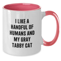 Load image into Gallery viewer, Funny Gray Tabby Cat Gifts from Friends for Graduation Unique Gifts - I Like A Handful Of Humans And My Gray Tabby Cat Two Tone Coffee Mug - Additional