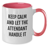 Load image into Gallery viewer, Funny Graduation Gifts from Attendant Lovers - Keep Calm Attendant Handle It Two Tone Coffee Mug, Funny Attendant Humor Gifts for Men Women - Additional