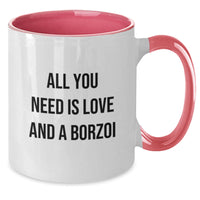 Load image into Gallery viewer, Funny Borzoi Dog Gifts from Men to Women for Friends and Family, Two Tone Coffee Mug with All You Need Is Love And A Borzoi Quote, Unique Christmas Unique Gifts - Additional

