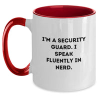 Load image into Gallery viewer, Funny Security Guard Christmas Unique Gifts from Friends - Two Tone Coffee Mug, 'I'm A Security Guard. I Speak Fluently In genius.' - Main