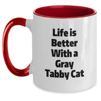Load image into Gallery viewer, Funny Gray Tabby Cat Gifts for Men from Friends - Two Tone Coffee Mug with Life is Better Quote - Main