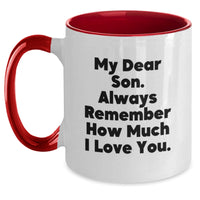 Load image into Gallery viewer, Funny Son Birthday Unique Gifts from Mom to My Dear Son Always Remember How Much I Love You Two Tone Coffee Mug - Main
