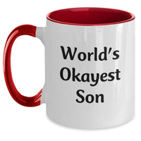 Load image into Gallery viewer, Funny Son Gifts from Mom and Dad, World's Okayest Son Two Tone Coffee Mug for Graduation Unique Gifts for Son - Black and White - Main
