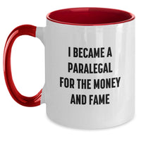Load image into Gallery viewer, Funny Paralegal Gifts for Graduation - I Became A Paralegal For The Money And Fame Two Tone Coffee Mug for Women, Men, Family, Friends - Main