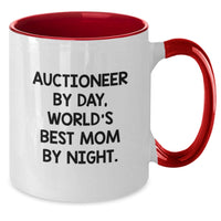 Load image into Gallery viewer, Auctioneer Gifts, Funny Quote Two Tone Coffee Mugs, Gifts from Men to Auctioneer Friends, Unique Graduation Gifts for Auctioneer By Day, World&#39;s Best Mom By Night. - Additional
