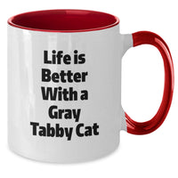 Load image into Gallery viewer, Funny Gray Tabby Cat Gifts for Men from Friends - Two Tone Coffee Mug with Life is Better Quote - Additional