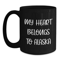 Load image into Gallery viewer, Funny Alaska Gifts from Friends for Birthday - My Heart Belongs To Alaska Black Coffee Mug, 11oz or 15oz, Ceramic, Microwave and Dishwasher Safe - Main