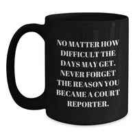 Load image into Gallery viewer, Funny Court Reporter Christmas Unique Gifts for Men from Friends - Black Coffee Mug &#39;No Matter How Difficult The Days May Get&#39; - Main
