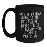 Load image into Gallery viewer, Funny Mortician Gifts for Men, Black Coffee Mug 'Never Forget The Reason You Became A Mortician' from Friends - Main