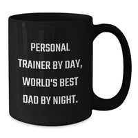 Load image into Gallery viewer, Personal Trainer Humor Black Coffee Mug, Funny Gift for Men by Friends or Family, Perfect Christmas Unique Present for the World's Best Dad - Additional