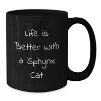 Load image into Gallery viewer, Funny Sphynx Cat Gifts for Him, Her, or Friends - Life Is Better With A Sphynx Cat Black Coffee Mug, Birthday Unique Gift - Additional