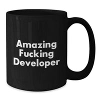 Load image into Gallery viewer, Developer Gifts, Funny 'Amazing F--king Developer' Quote Black Coffee Mug, Gifts for Developers Graduation Unique - Additional