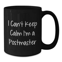Load image into Gallery viewer, Funny Postmaster Gifts from Friends, Unique Graduation Unique Gifts for Postmaster, Black Coffee Mug with I Can't Keep Calm I'm A Postmaster Quote - Additional