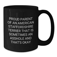 Load image into Gallery viewer, Funny American Staffordshire Terrier Dog Gifts from Proud Parents - Black Coffee Mug for Graduation - Additional
