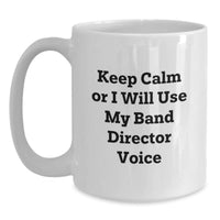 Load image into Gallery viewer, Funny Band Director Gifts for Him or Her, White Coffee Mug, &#39;Keep Calm or I Will Use My Band Director Voice&#39; Quote, Gifts from Mom, Dad, Friends, Coworkers, Family for Birthday - Main
