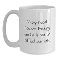 Load image into Gallery viewer, Vice-Principal Gifts for Men, Funny White Coffee Mug for Graduation, &#39;Vice-Principal. Because Freaking&#39; genius Is Not An Official Job Title.&#39;, Gifts from Family and Friends - Main
