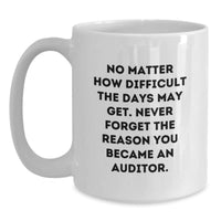 Load image into Gallery viewer, Funny Auditor Gifts for Men, Christmas Unique Mugs for Office, White Coffee Mug for Friends and Family, &#39;No Matter How Difficult The Days May Get. Never Forget The Reason You Became An Auditor.&#39; - Main
