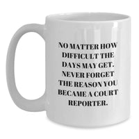 Load image into Gallery viewer, Courageous Court Reporter Christmas Unique Gifts from Friends, Inspirational Coffee Mug, Court Reporter Appreciation Gift, White Coffee Mug, No Matter How Difficult The Days May Get - Main
