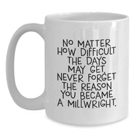 Load image into Gallery viewer, Funny Millwright Gifts from Men, Unique White Coffee Mug for Millwrights, No Matter How Difficult The Days May Get. Never Forget The Reason You Became A Millwright. - Main