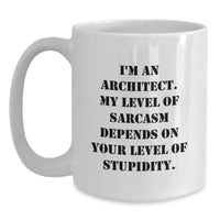 Load image into Gallery viewer, Funny Architect Gifts for Mom, White Coffee Mug, I'm An Architect, My Level Of Sarcasm Depends On Your Level Of Stupidity, Unique Mother's Day Unique Gifts from Family - Main