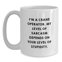 Load image into Gallery viewer, Funny Crane Operator Gifts for Her, Unique White Coffee Mug from Men, I'm A Crane Operator. My Level Of Sarcasm Depends On Your Level Of Stupidity. Humorous Mug for Mother's Day - Main