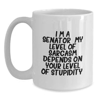 Load image into Gallery viewer, Funny Senator Quote White Coffee Mugs Gifts from Men to Women Family Friends on Mother's Day - I'm A Senator. My Level Of Sarcasm Depends On Your Level Of Stupidity. - Main