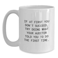 Load image into Gallery viewer, Funny Auditor Gifts from Men, Unique White Coffee Mug for Auditor, Father's Day Unique Gifts, If At First You Don't Succeed, Try Doing What Your Auditor Told You To Do The First Time. - Main