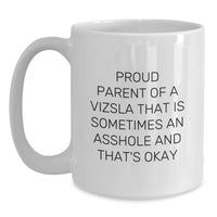 Load image into Gallery viewer, Vizsla Dog Funny Quote Gifts from Family to Proud Owner of an Asshole and That&#39;s Okay, White Coffee Mug for Graduation - Main
