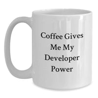Load image into Gallery viewer, Funny Developer Gifts for Him or Her, White Coffee Mug, 'Coffee Gives Me My Developer Power', Christmas Unique Presents from Friends - Main