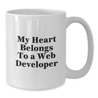 Load image into Gallery viewer, Funny Web Developer Gifts from Friends Unique White Coffee Mugs for Him - 'My Heart Belongs To A Web Developer' - Additional