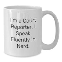 Load image into Gallery viewer, Funny Court Reporter Gifts for Men - White Coffee Mug, 'I Speak Fluently In genius' Quote, Perfect Unique Christmas Office Presents - Additional