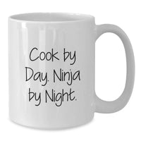 Load image into Gallery viewer, Funny Graduation Unique Gifts for the Cook in the Family - 'Cook By Day. Ninja By Night.' White Coffee Mug - Additional