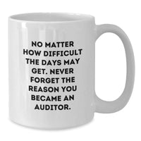 Load image into Gallery viewer, Funny Auditor Gifts for Men, Christmas Unique Mugs for Office, White Coffee Mug for Friends and Family, &#39;No Matter How Difficult The Days May Get. Never Forget The Reason You Became An Auditor.&#39; - Additional
