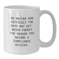 Load image into Gallery viewer, Compliance Officer Gifts Funny White Coffee Mug for Valentine's Motivation Never Forget Reason Became Compliance Officer, Gift from Friends to Compliance Officer, Inspirational Office Mug - Additional