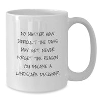 Load image into Gallery viewer, Landscape Designer Inspirational Gifts from Friends for Men White Coffee Mug - 'No Matter How Difficult The Days May Get. Never Forget The Reason You Became A Landscape Designer.' - Additional